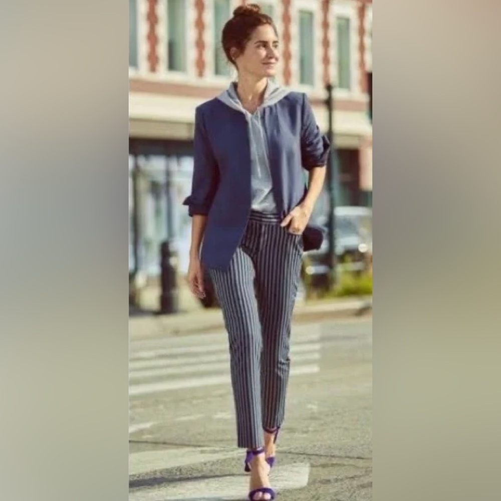 Banana Republic Navy Sloan Crop 0Petite Black Pants with Gray Stripes